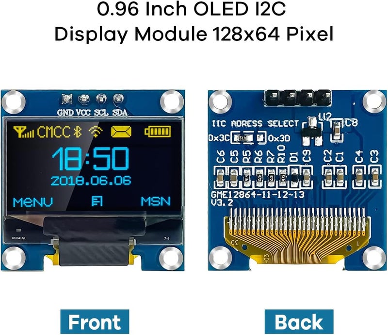 Hosyond 5 قطع وحدة عرض OLED I2C IIC بحجم 0.96 بوصة 12864 128x64 بكسل SSD1306 شاشة OLED صغيرة ذات إضاءة ذاتية متوافقة مع Arduino Raspberry Pi (أزرق وأصفر) - Image 2